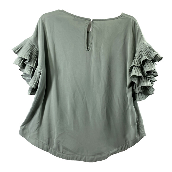 Wishlist Apparel Top Women Small Green Pleated Flutter Sleeve‎ Blouse Oversized - Picture 2 of 10